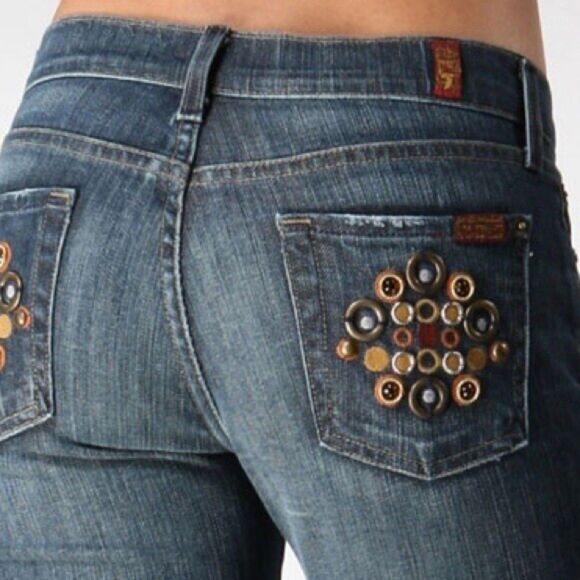 7 For All Mankind Bootcut Jeans Studded Embellished Pockets Size 29
